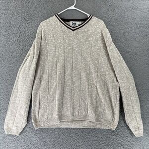 Lee Sport Knit V Neck Pullover Sweater Men XL Vintage USA Grandpa Core Beige